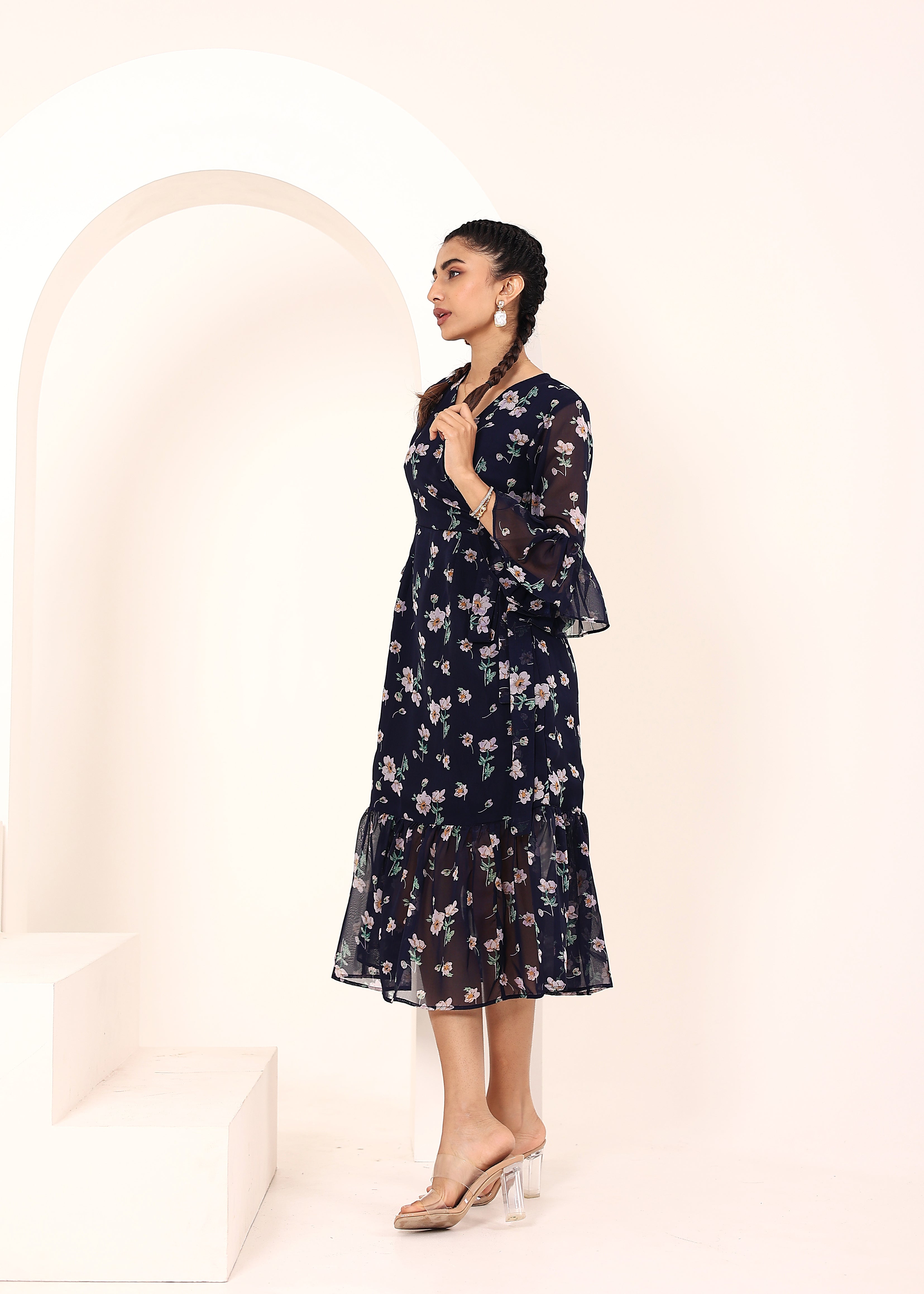 Blue Chiffon Midi Wrap Dress - Kaoribyshreya