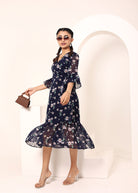 Blue Chiffon Midi Wrap Dress - Kaoribyshreya