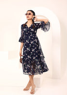 Blue Chiffon Midi Wrap Dress - Kaoribyshreya