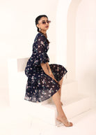 Blue Chiffon Midi Wrap Dress - Kaoribyshreya