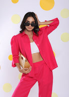 Hot Pink Shirt and Pant 2 Piece Set Summer Relaxed Linen Co-ord Set - Kaoribyshreya