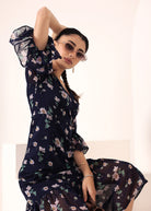 Blue Chiffon Midi Wrap Dress - Kaoribyshreya