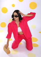 Hot Pink Summer Relaxed Collared Formal Linen Shirt - Kaoribyshreya