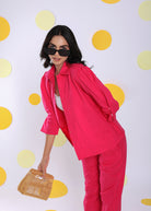 Hot Pink Summer Relaxed Collared Formal Linen Shirt - Kaoribyshreya