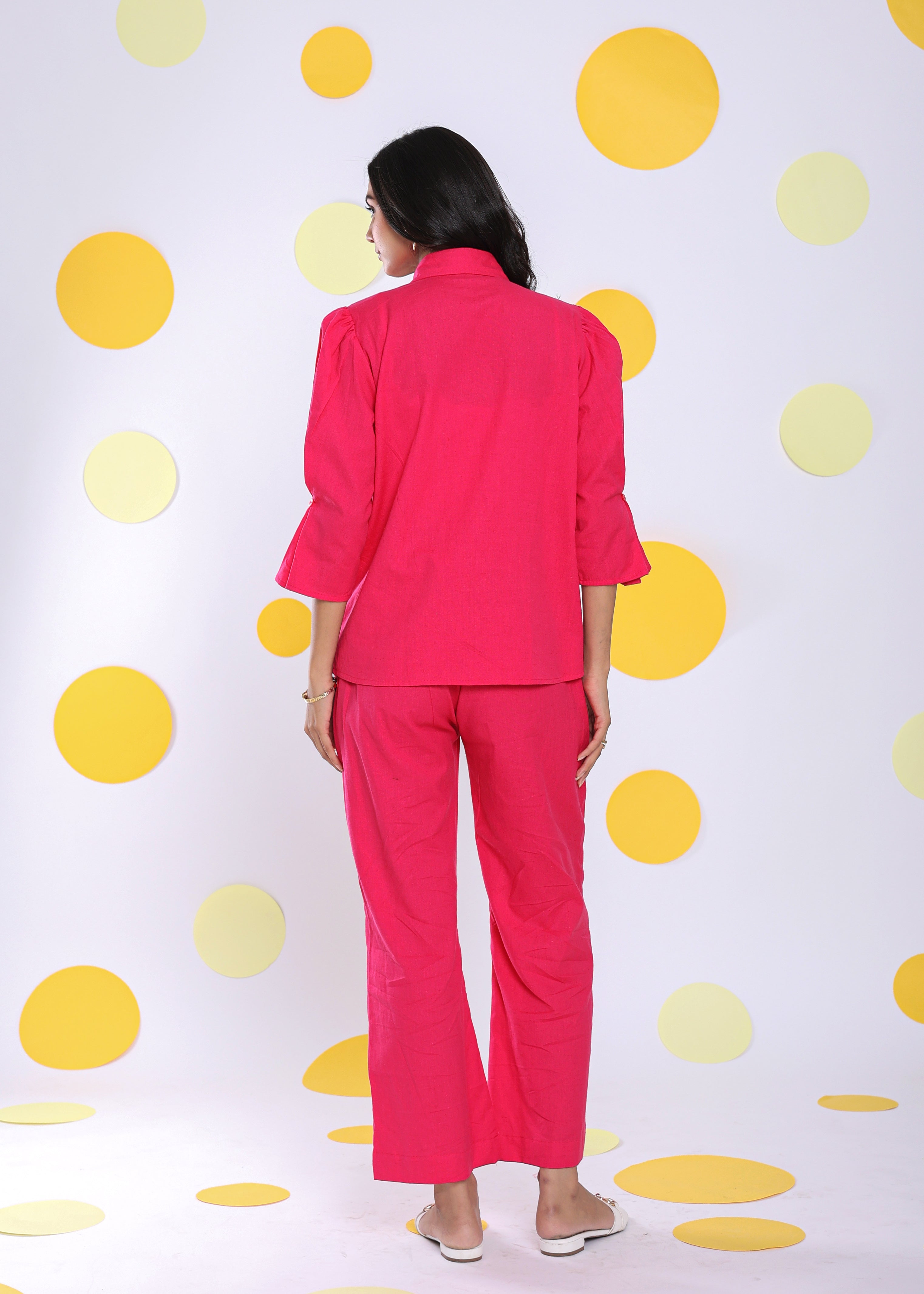 Hot Pink Shirt and Pant 2 Piece Set Summer Relaxed Linen Co-ord Set - Kaoribyshreya