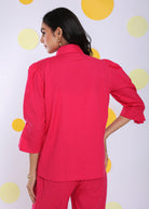 Hot Pink Summer Relaxed Collared Formal Linen Shirt - Kaoribyshreya