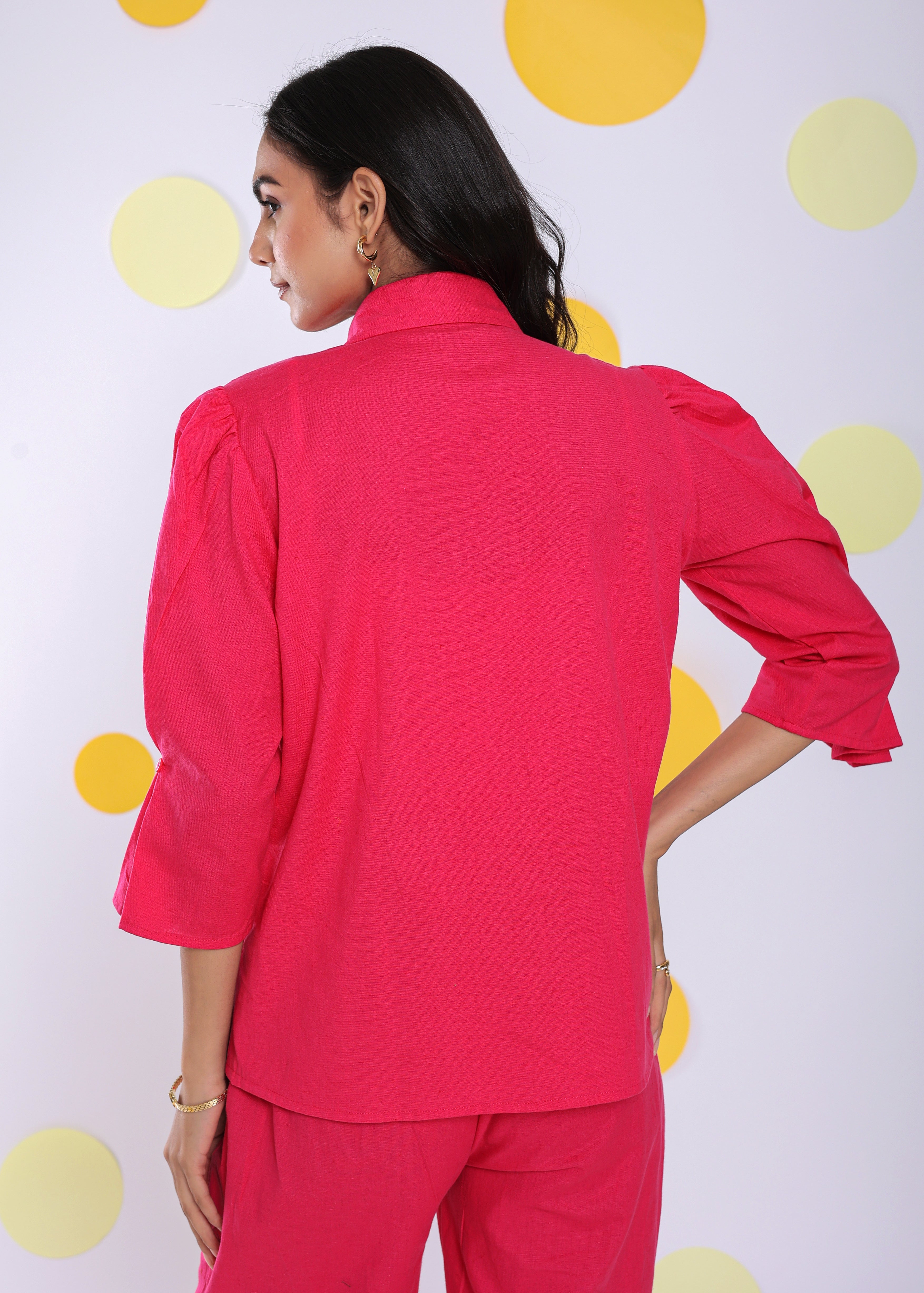 Hot Pink Summer Relaxed Collared Formal Linen Shirt - Kaoribyshreya
