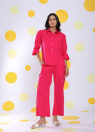 Hot Pink Summer Relaxed Collared Formal Linen Shirt - Kaoribyshreya