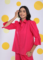 Hot Pink Summer Relaxed Collared Formal Linen Shirt - Kaoribyshreya