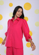 Hot Pink Summer Relaxed Collared Formal Linen Shirt - Kaoribyshreya
