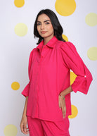 Hot Pink Summer Relaxed Collared Formal Linen Shirt - Kaoribyshreya