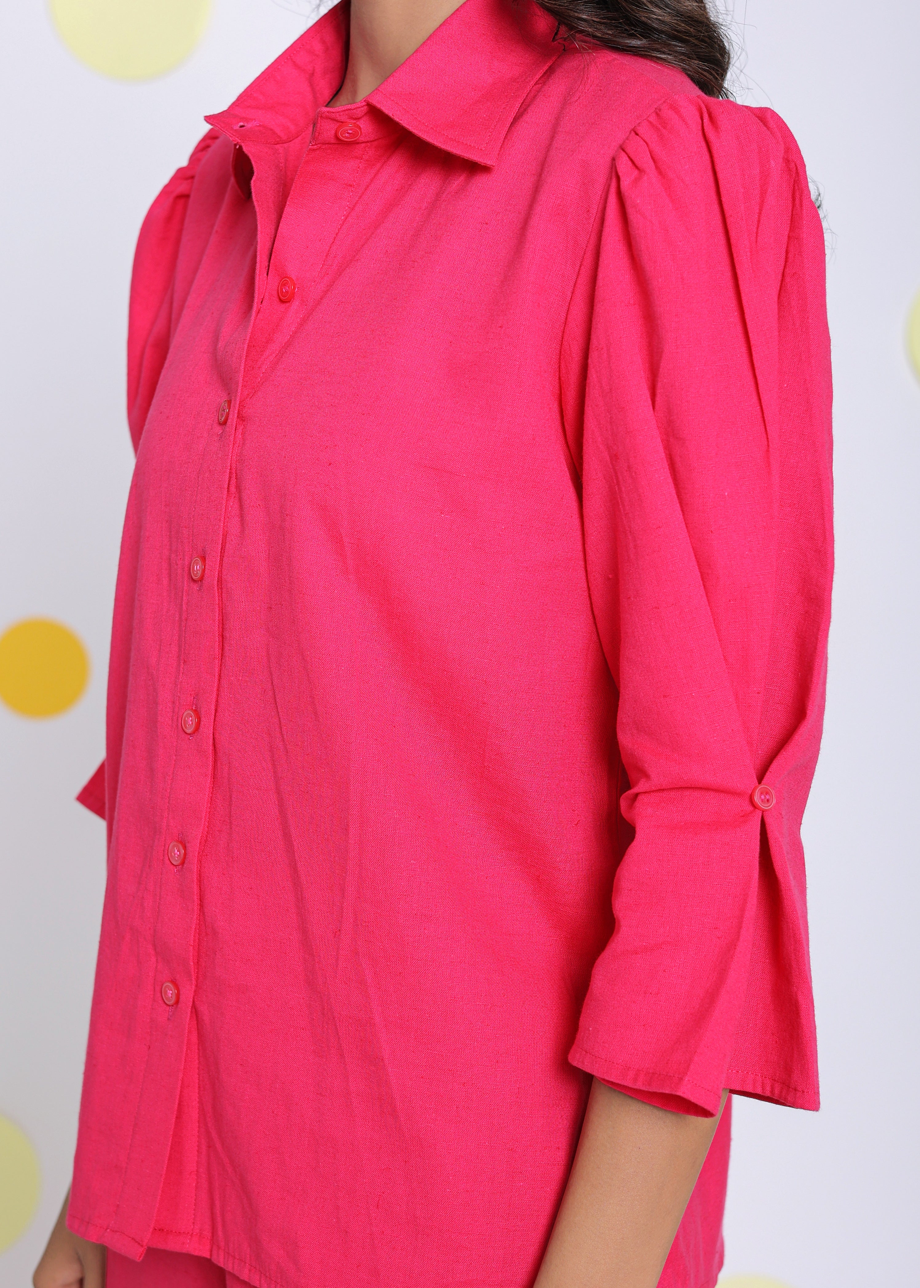 Hot Pink Summer Relaxed Collared Formal Linen Shirt - Kaoribyshreya
