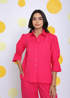Hot Pink Summer Relaxed Collared Formal Linen Shirt - Kaoribyshreya