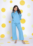 Sky Blue Shirt and Pant 2 Piece Set Summer Relaxed Linen Co-ord Set - Kaoribyshreya