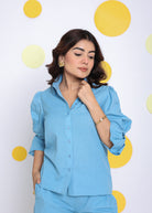 Sky Blue Summer Relaxed Collared Formal Linen Shirt - Kaoribyshreya