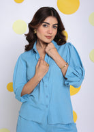 Sky Blue Shirt and Pant 2 Piece Set Summer Relaxed Linen Co-ord Set - Kaoribyshreya