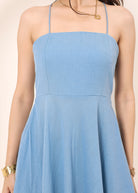Sky Blue Linen Blend Tube Flared Maxi Dress with Pockets - Kaoribyshreya