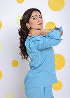 Sky Blue Summer Relaxed Collared Formal Linen Shirt - Kaoribyshreya