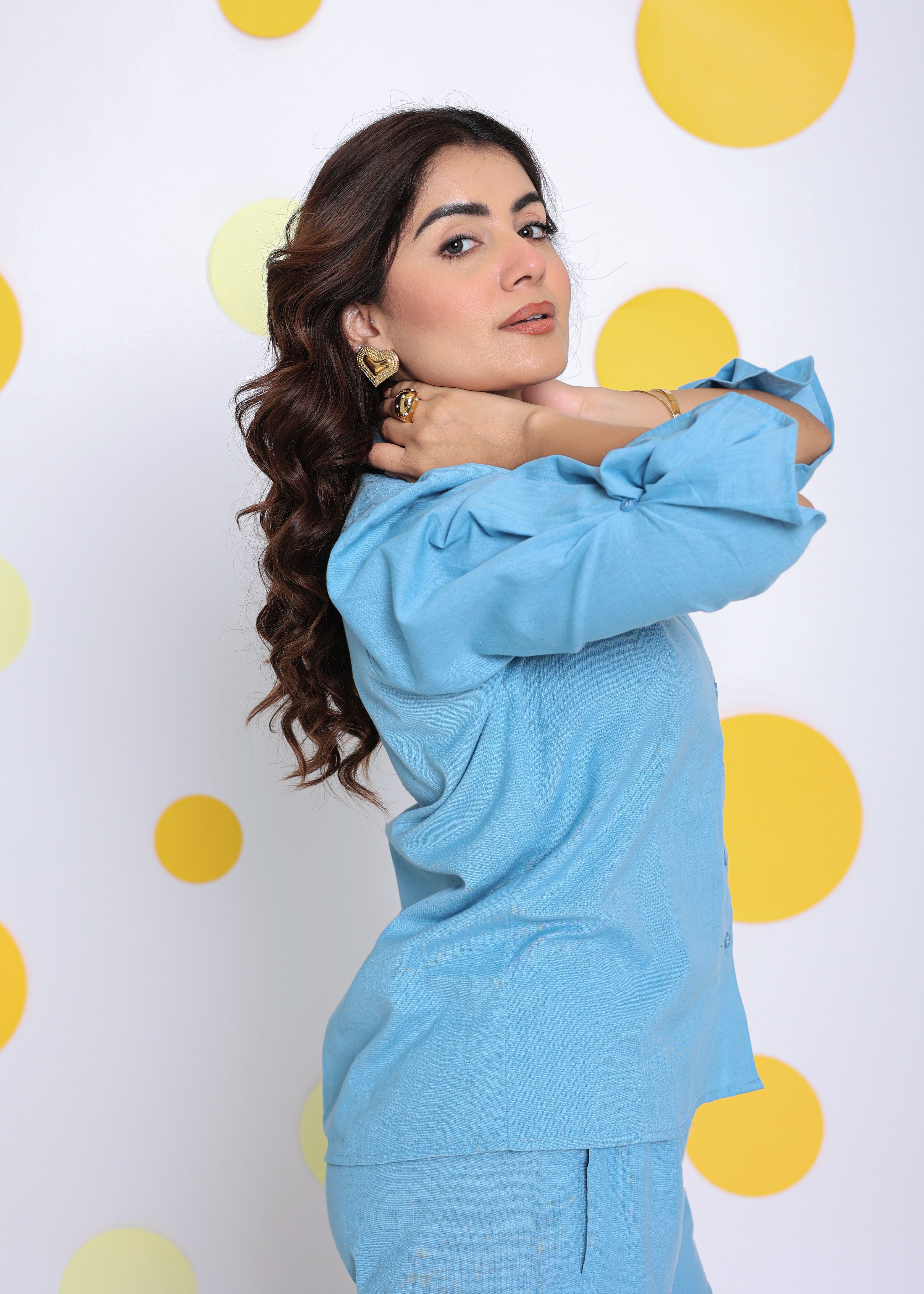 Sky Blue Summer Relaxed Collared Formal Linen Shirt - Kaoribyshreya