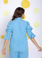 Sky Blue Summer Relaxed Collared Formal Linen Shirt - Kaoribyshreya