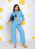 Sky Blue Summer Relaxed Collared Formal Linen Shirt - Kaoribyshreya