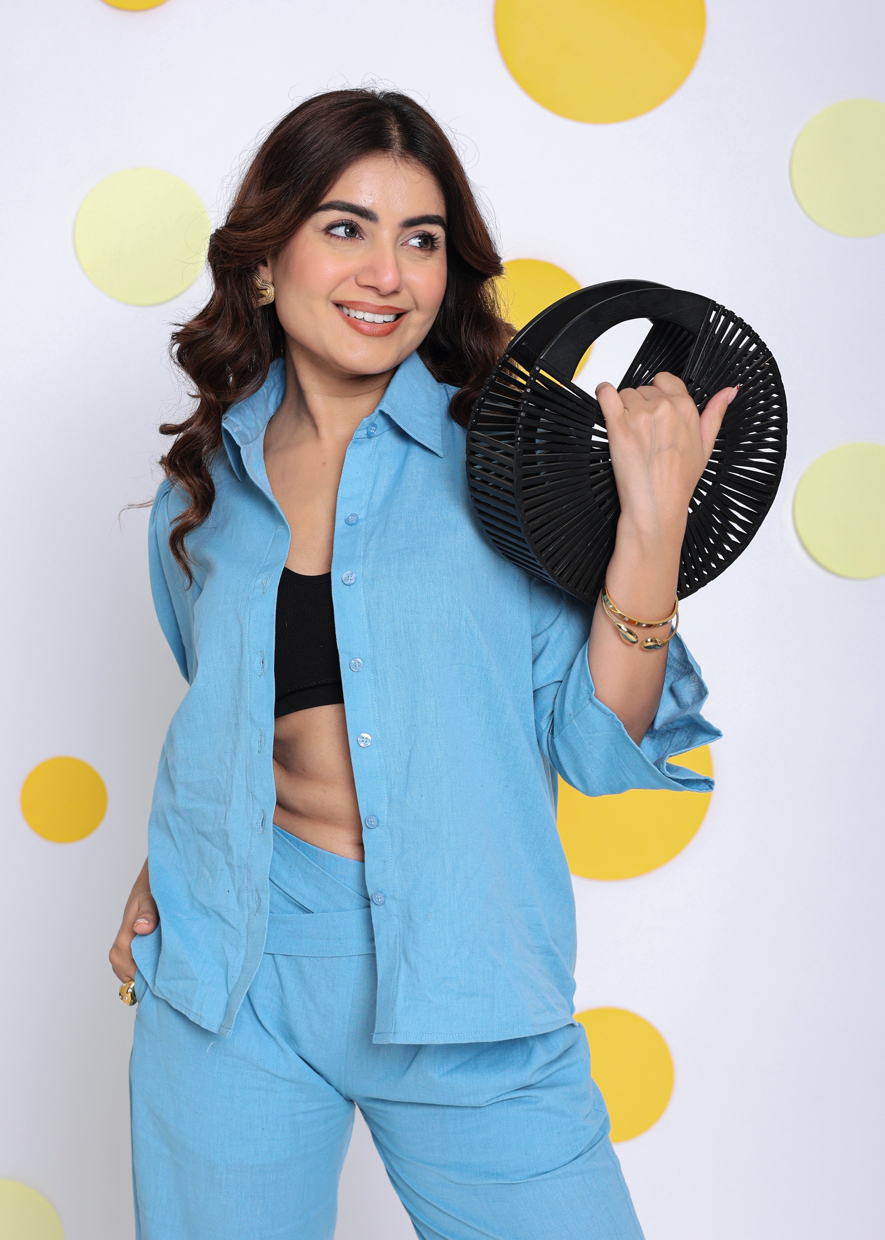 Sky Blue Summer Relaxed Collared Formal Linen Shirt - Kaoribyshreya