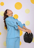 Sky Blue Summer Relaxed Collared Formal Linen Shirt - Kaoribyshreya