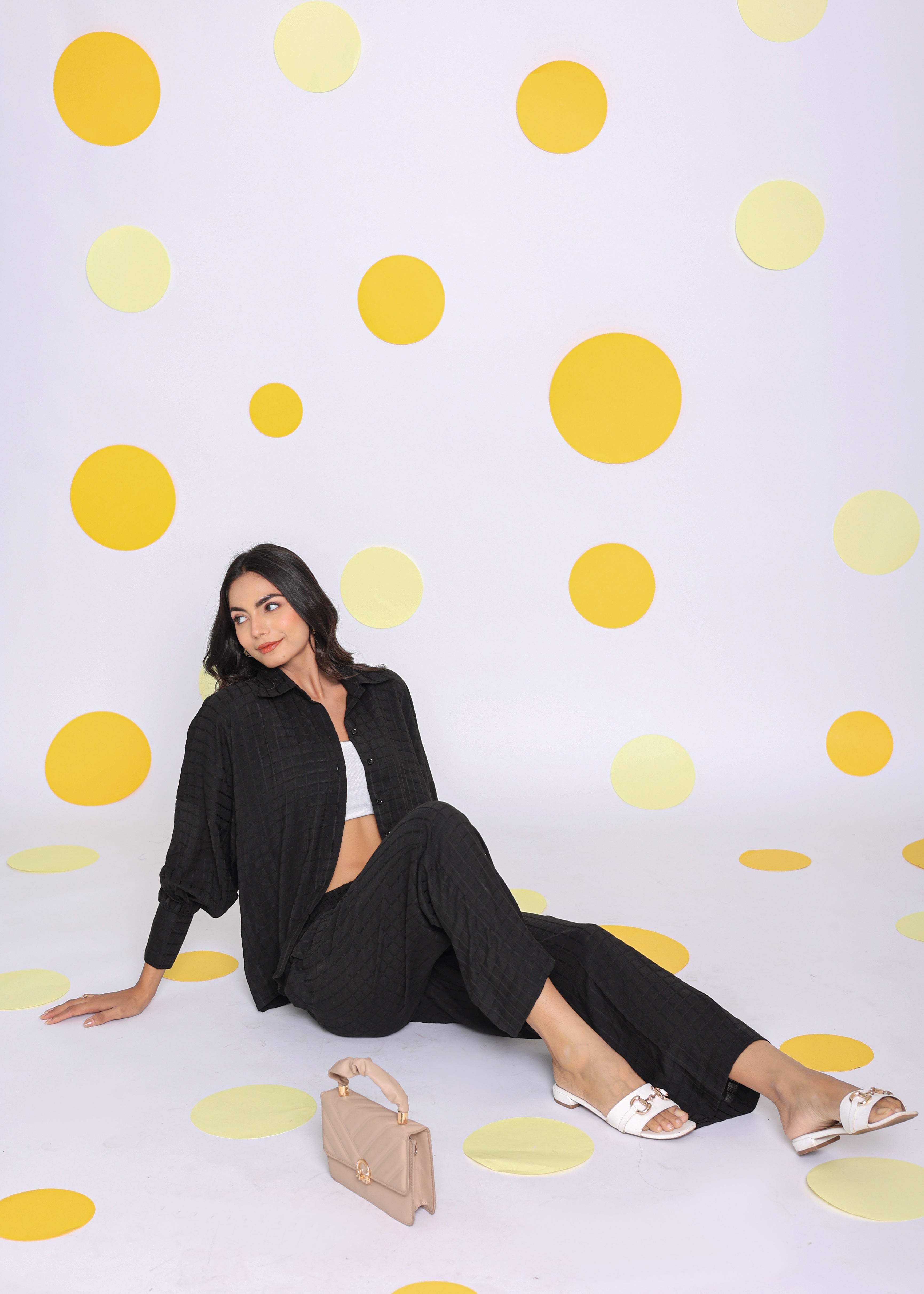 Solid Black Shirt and Pant Two Piece Set Summer Everyday Wear Co-ord Set - Kaoribyshreya