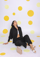 Black Summer Relaxed Collared Everyday Wear Shirt - Kaoribyshreya