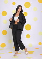 Black Summer Relaxed Wide Leg Everyday Wear Pants - Kaoribyshreya