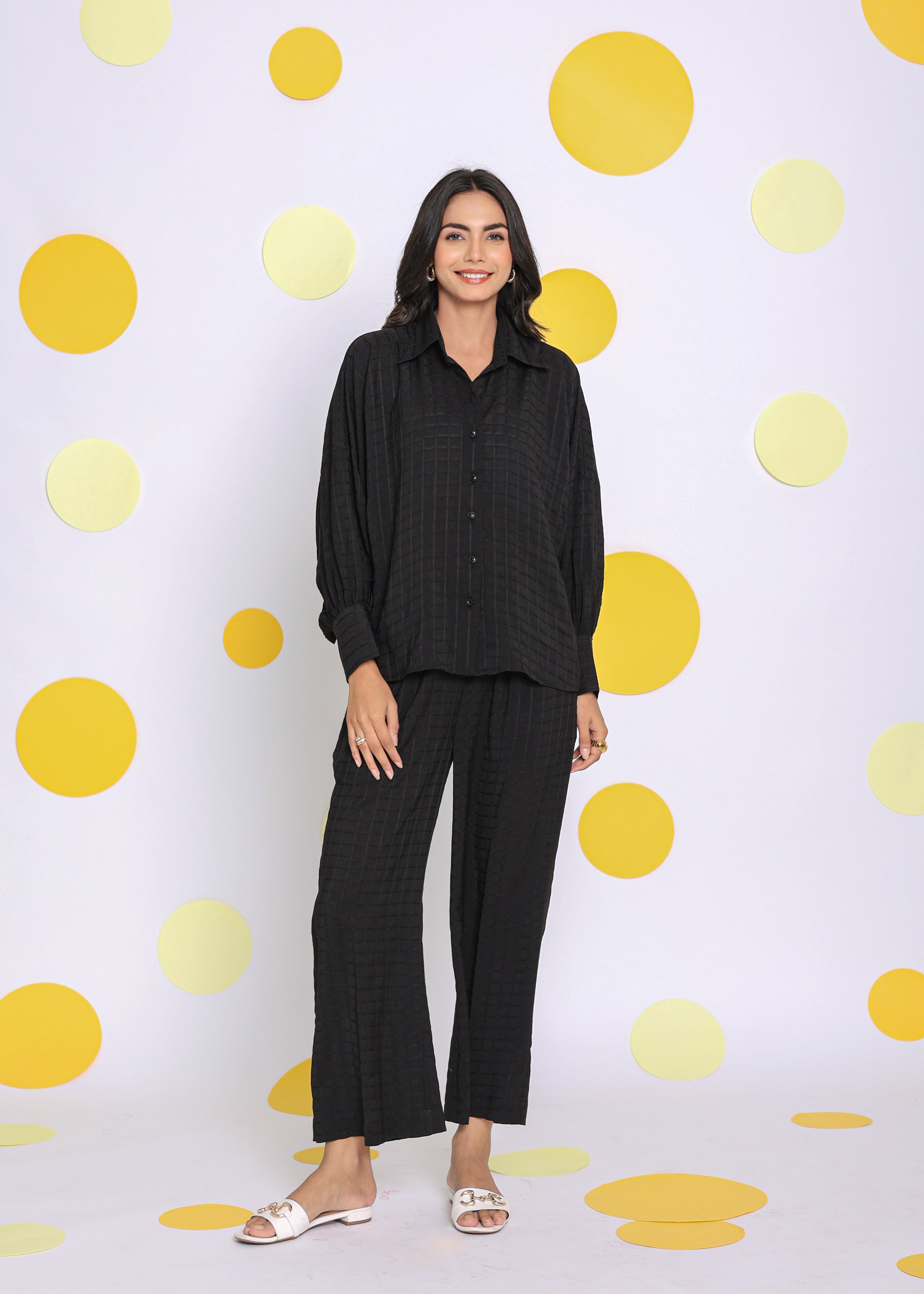 Black Summer Relaxed Collared Everyday Wear Shirt - Kaoribyshreya