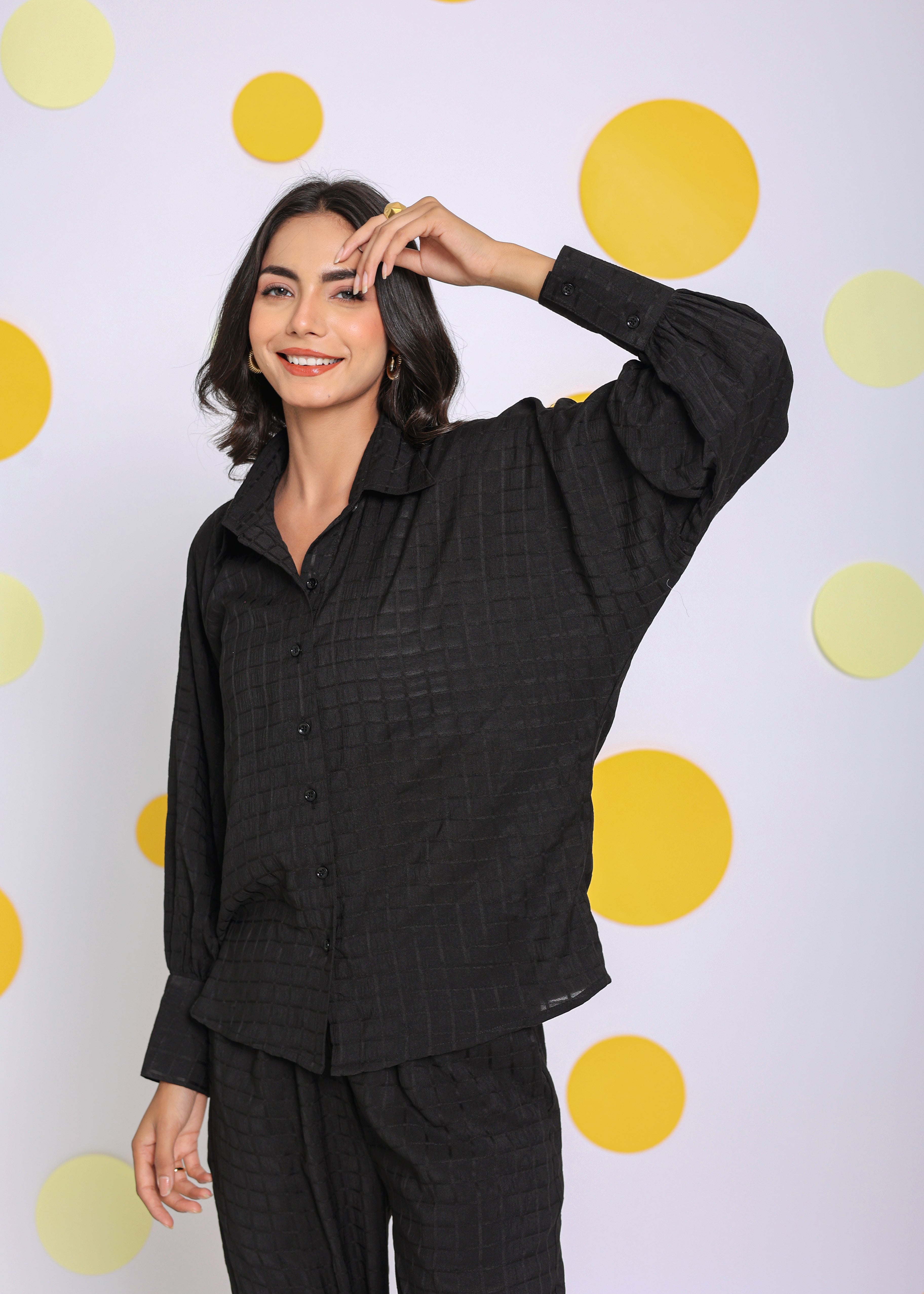 Black Summer Relaxed Collared Everyday Wear Shirt - Kaoribyshreya