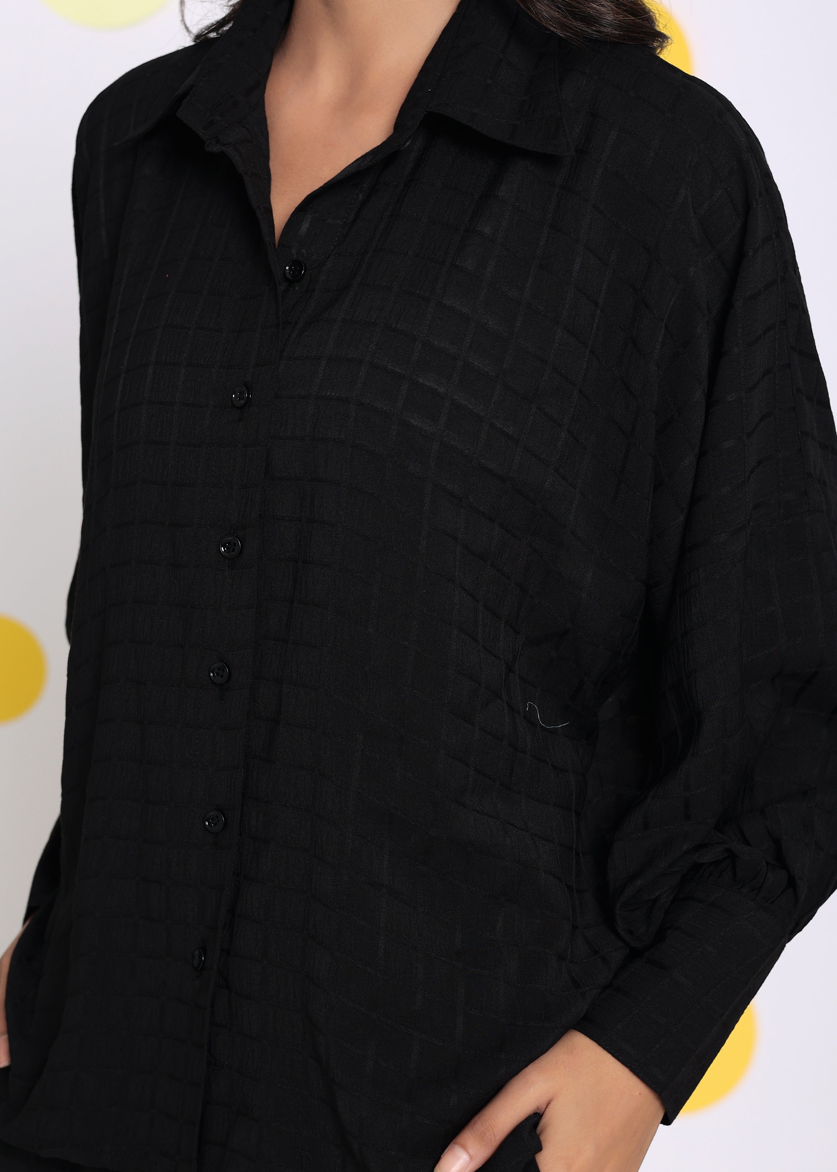 Black Summer Relaxed Collared Everyday Wear Shirt - Kaoribyshreya