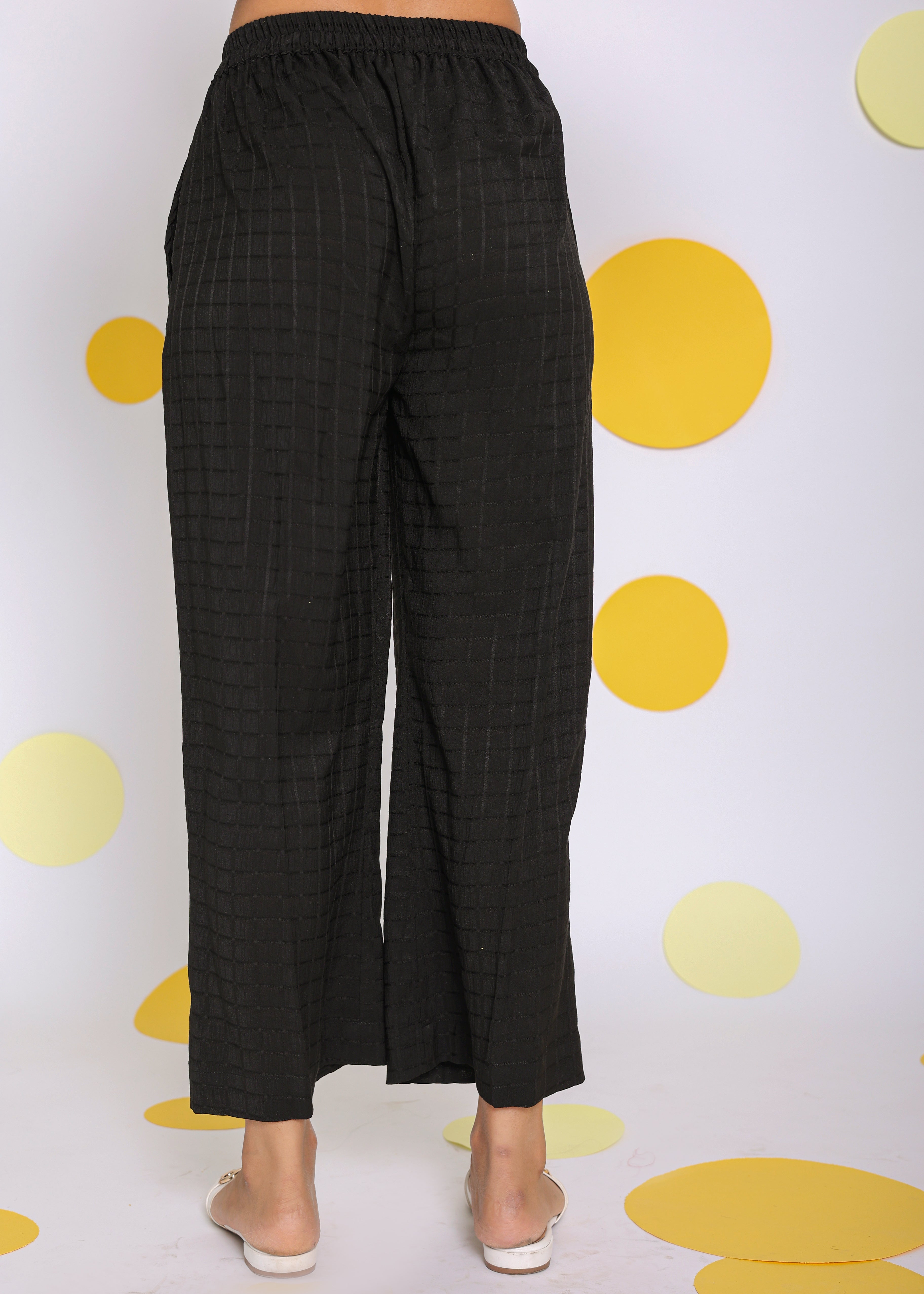 Black Summer Relaxed Wide Leg Everyday Wear Pants - Kaoribyshreya
