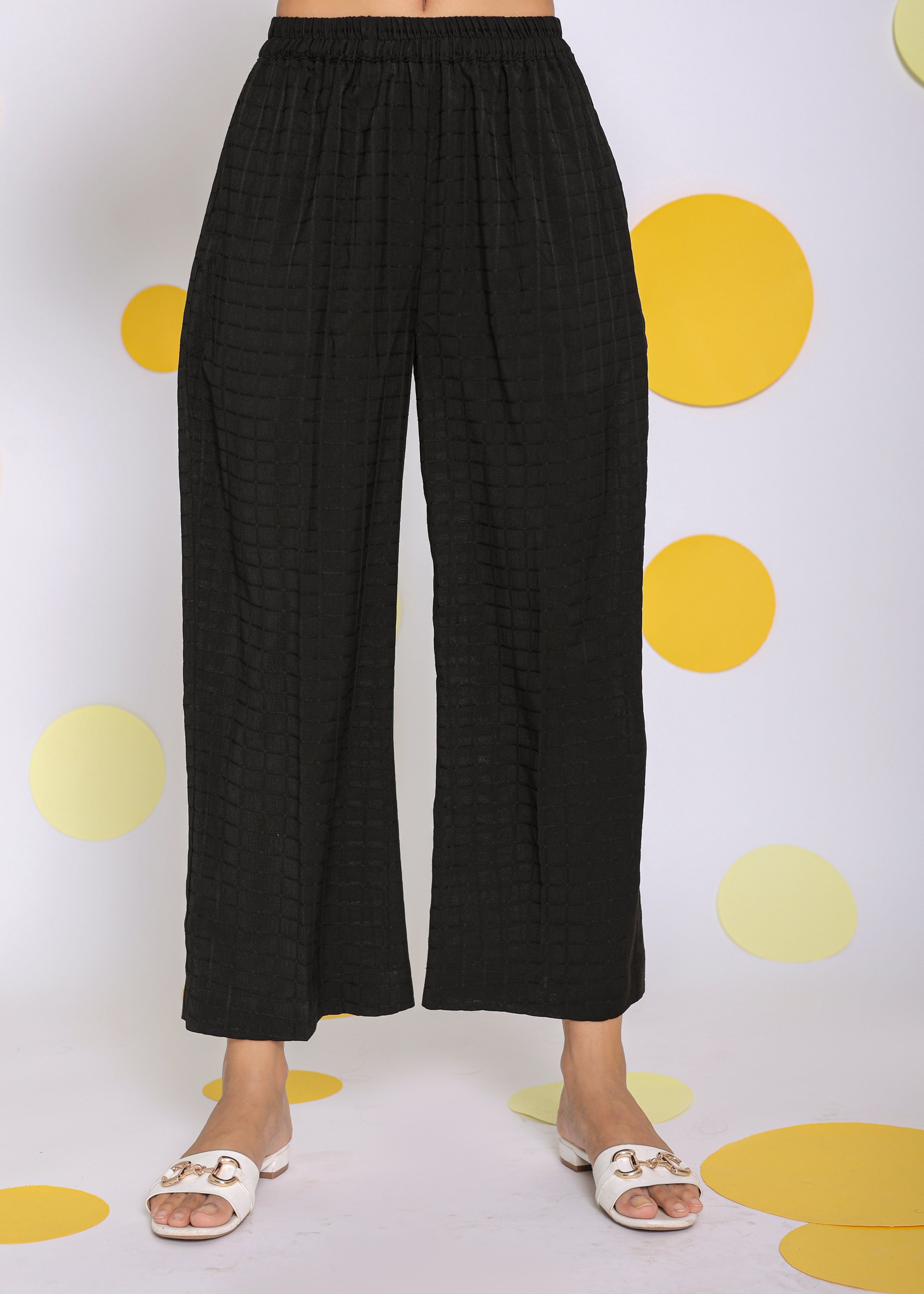 Black Summer Relaxed Wide Leg Everyday Wear Pants - Kaoribyshreya