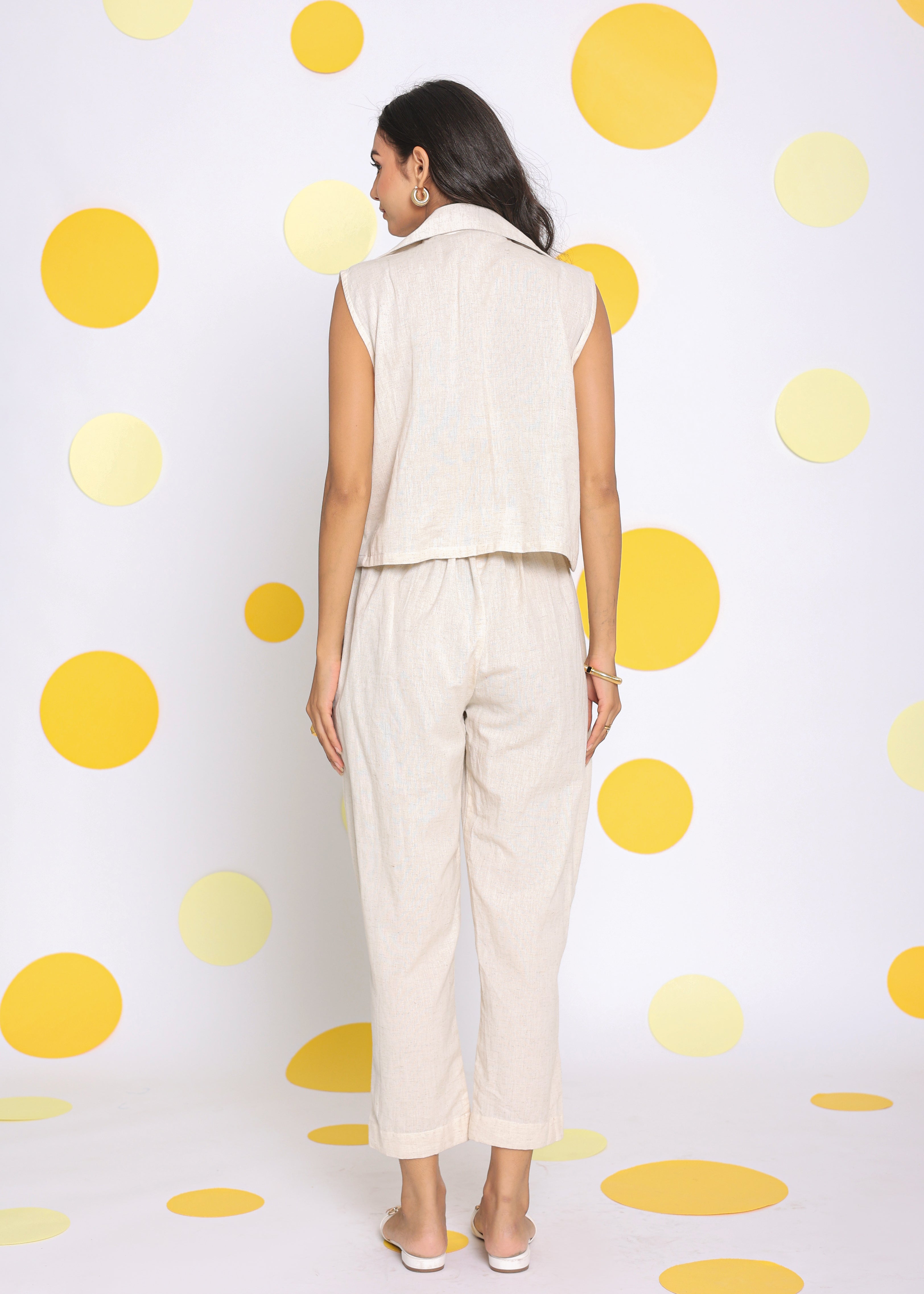 Off White Formal Top and Pant Two Piece Set Summer Relaxed Linen Co-ord Set - Kaoribyshreya