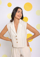 Off White Formal Top and Pant Two Piece Set Summer Relaxed Linen Co-ord Set - Kaoribyshreya