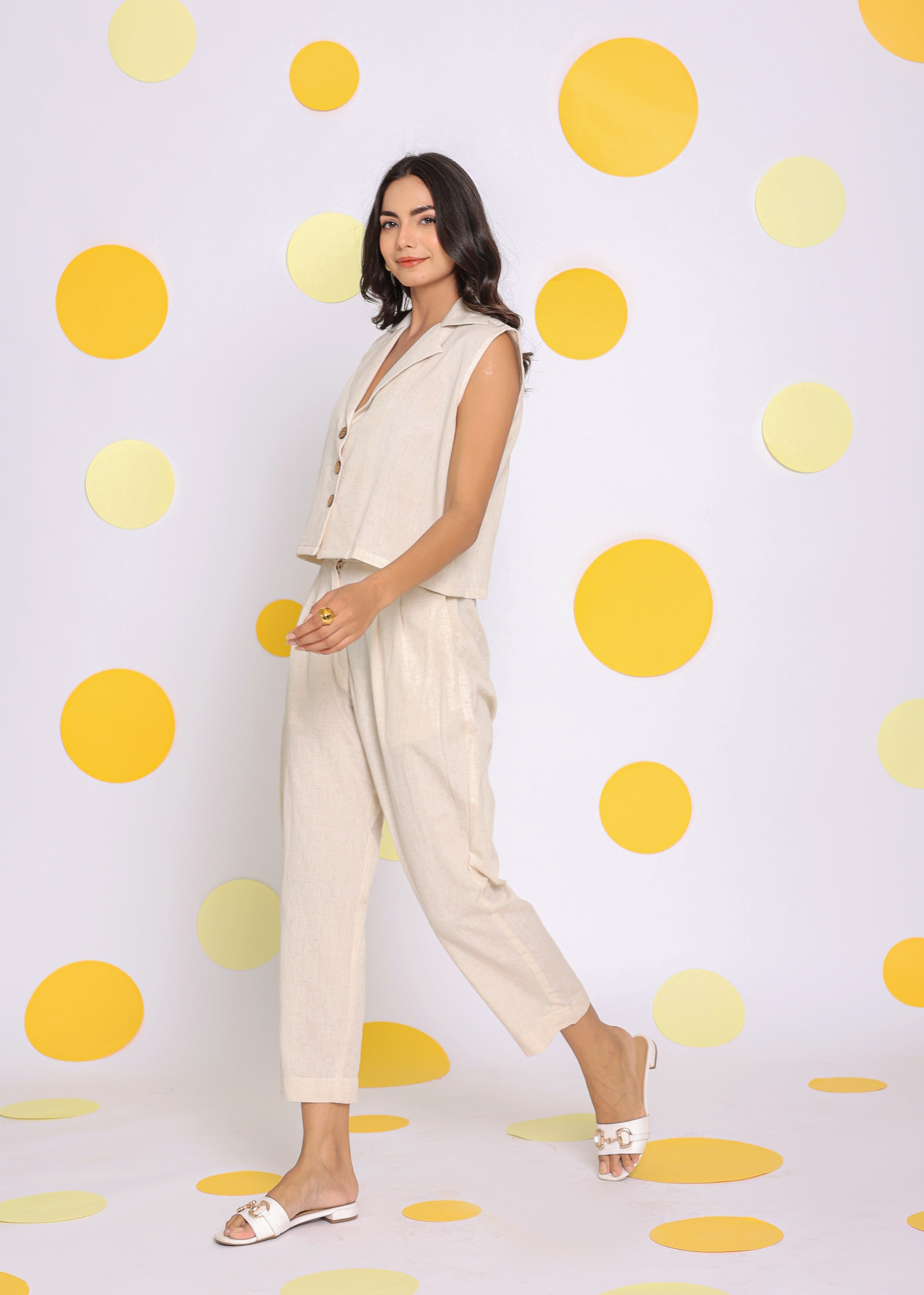 Off White Summer Relaxed Formal Linen Pants - Kaoribyshreya