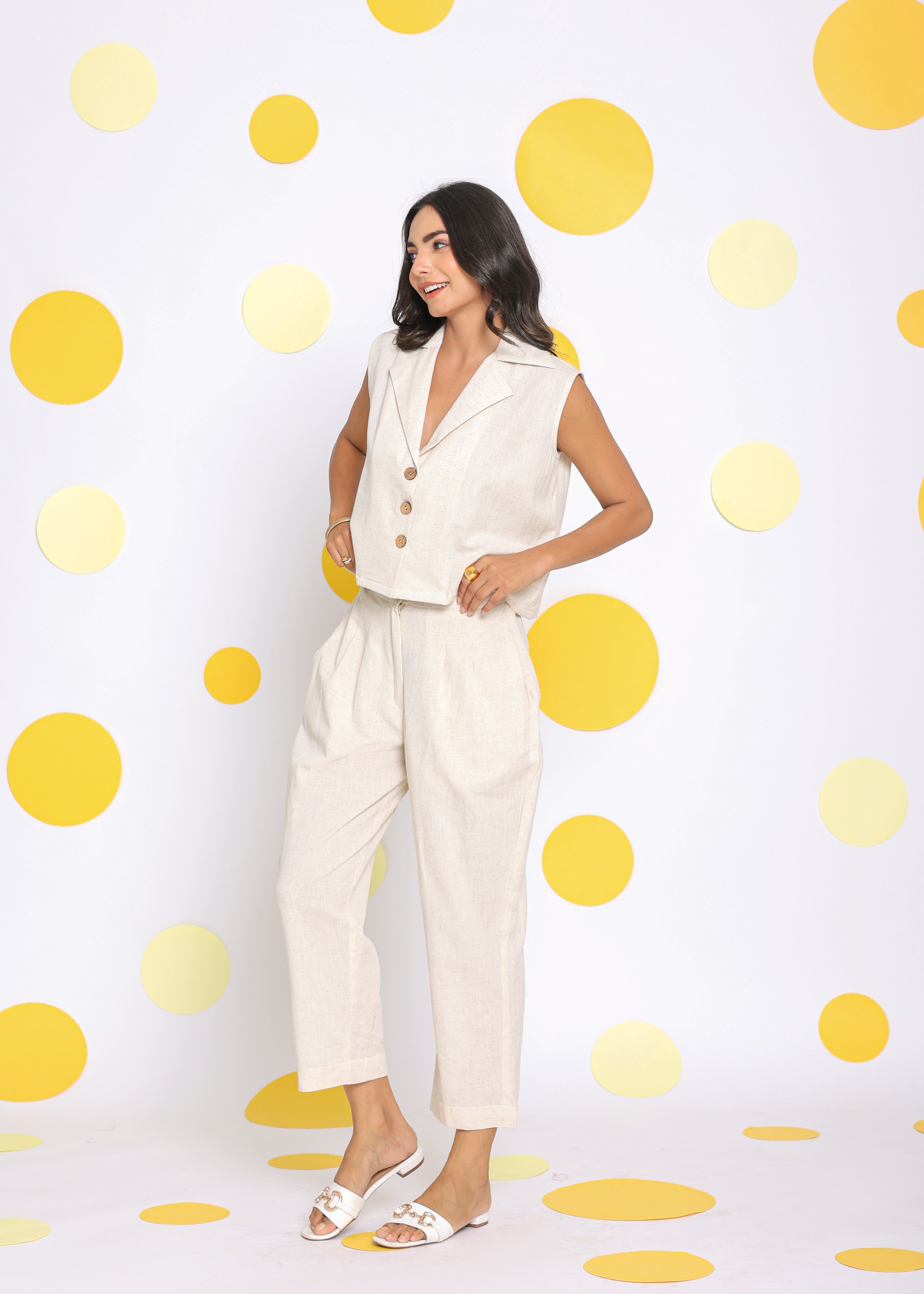 Off White Summer Relaxed Formal Linen Pants - Kaoribyshreya