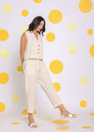 Off White Formal Top and Pant Two Piece Set Summer Relaxed Linen Co-ord Set - Kaoribyshreya