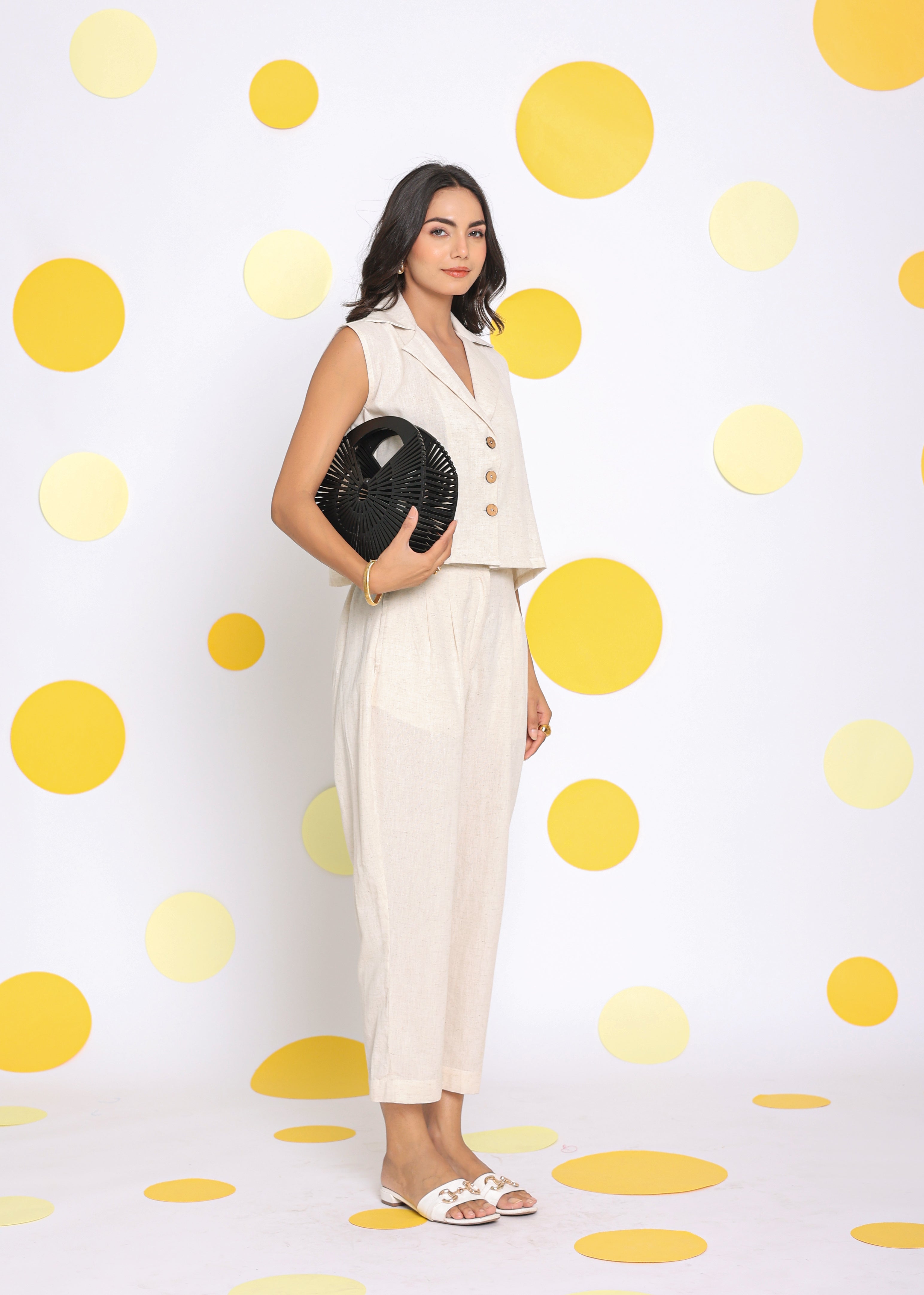 Off White Formal Top and Pant Two Piece Set Summer Relaxed Linen Co-ord Set - Kaoribyshreya