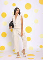 Off White Formal Top and Pant Two Piece Set Summer Relaxed Linen Co-ord Set - Kaoribyshreya