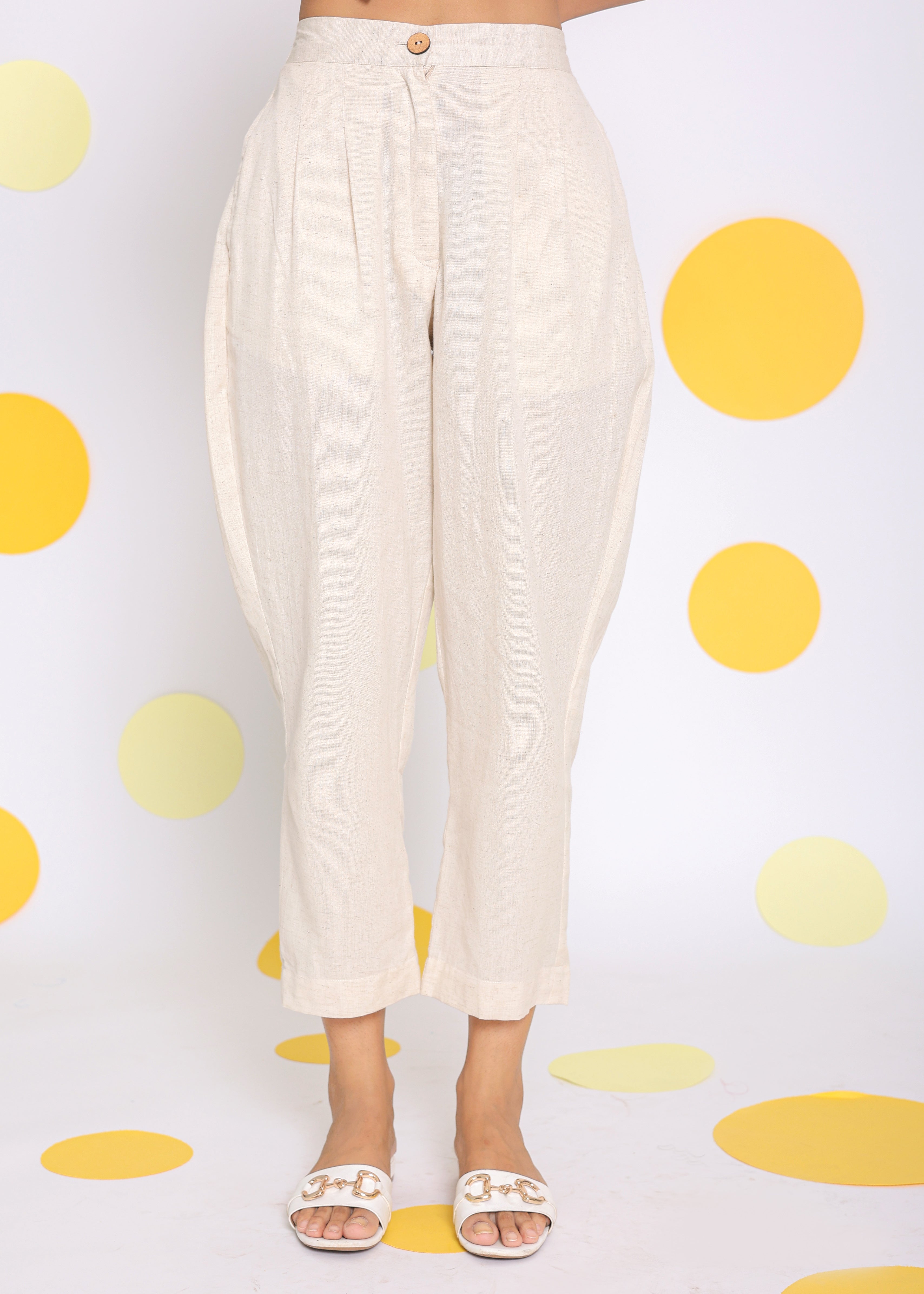 Off White Summer Relaxed Formal Linen Pants - Kaoribyshreya