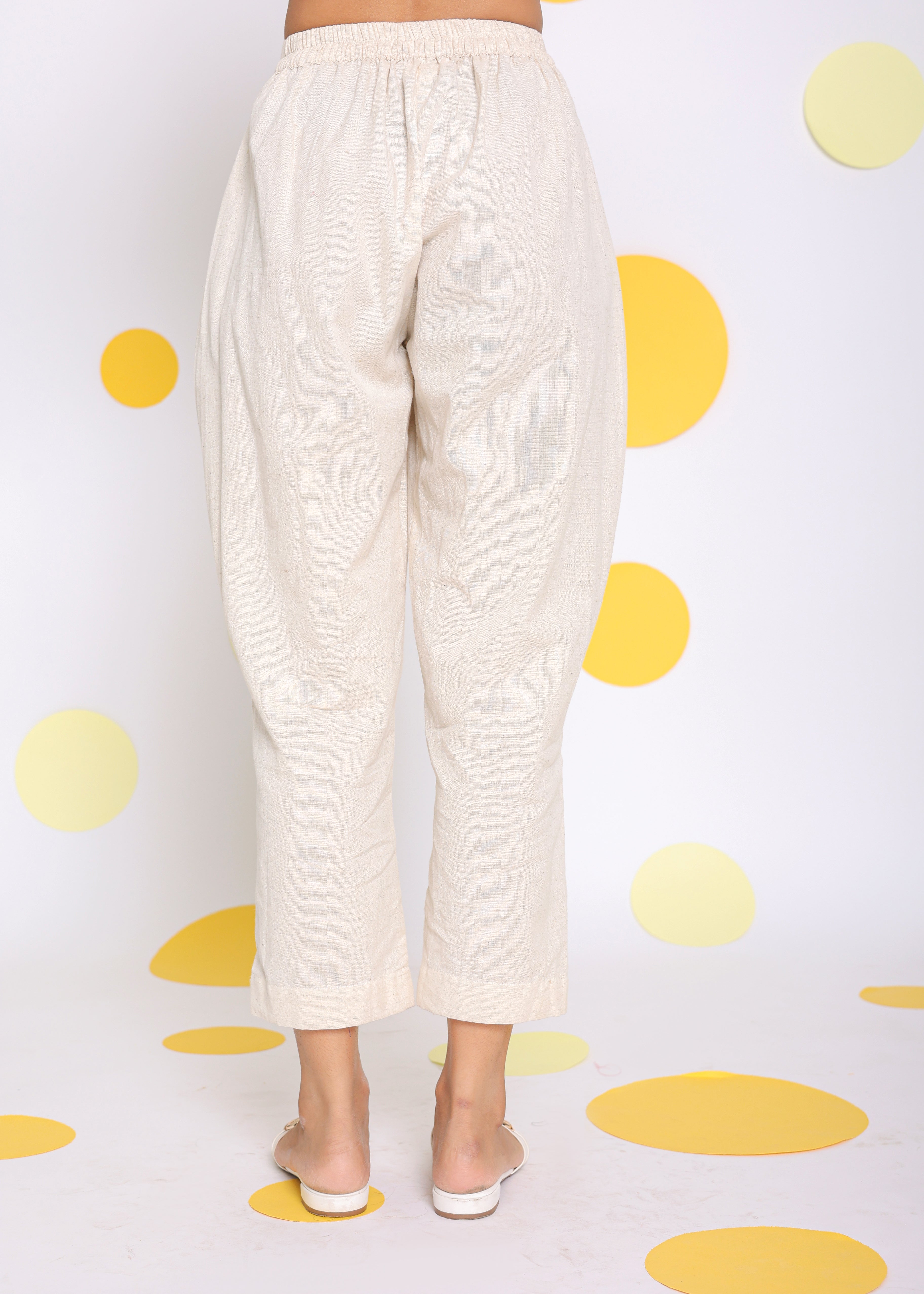 Off White Summer Relaxed Formal Linen Pants - Kaoribyshreya