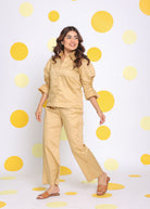Beige Summer Relaxed Collared Everyday Wear Shirt - Kaoribyshreya