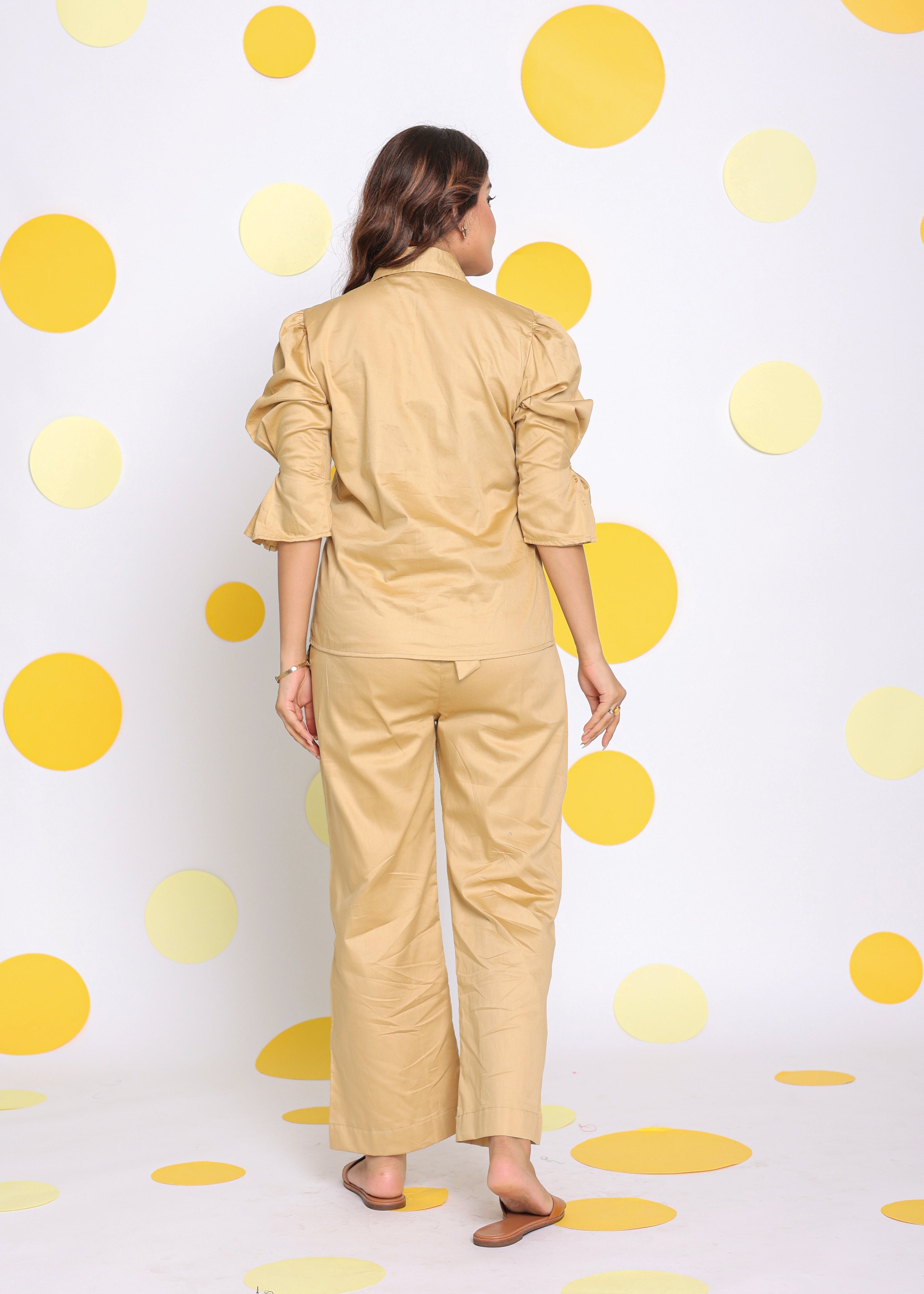 Beige Shirt and Pant 2 Piece Set Summer Relaxed 100% Cotton Co-ord Set - Kaoribyshreya