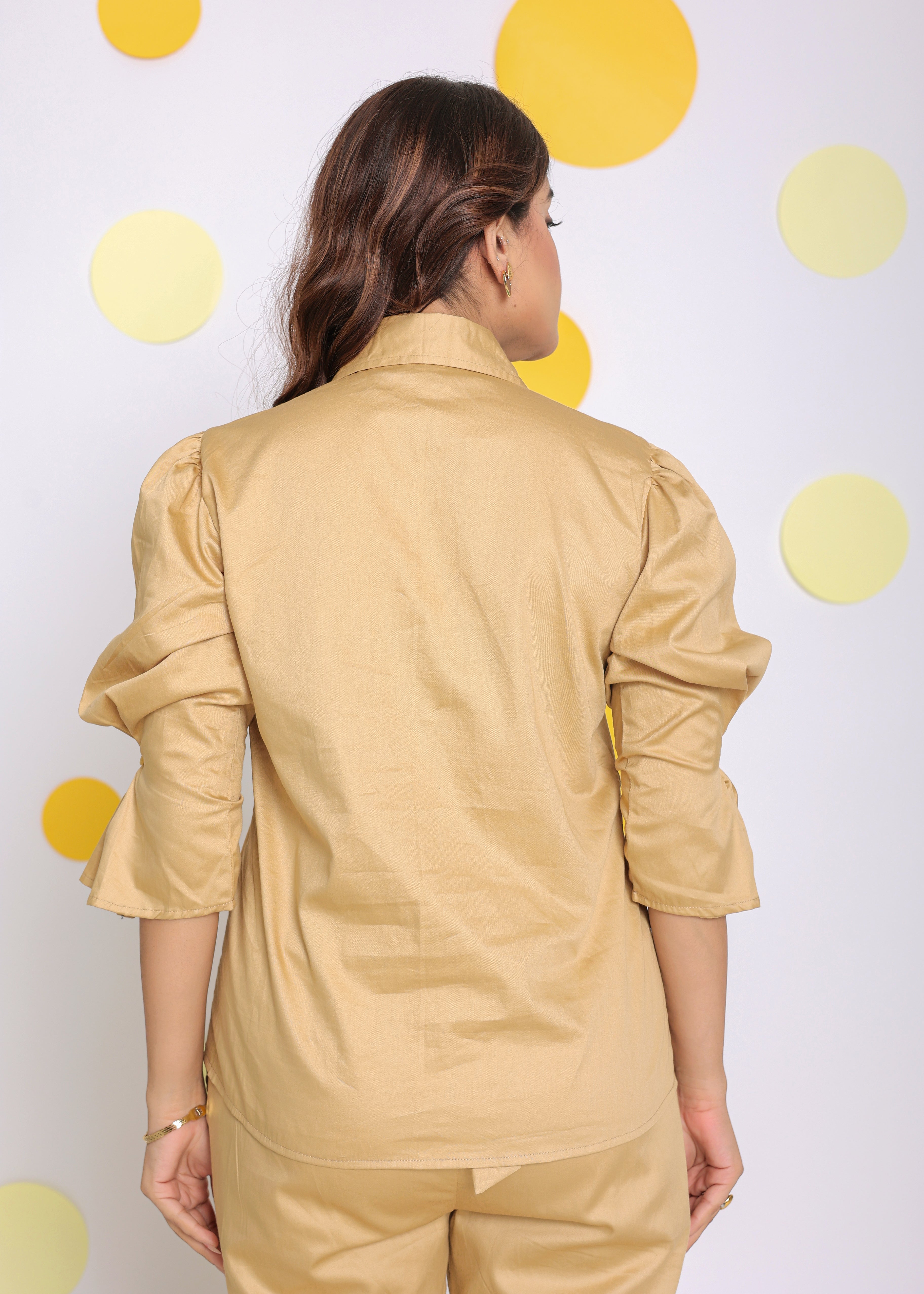 Beige Summer Relaxed Collared Everyday Wear Shirt - Kaoribyshreya