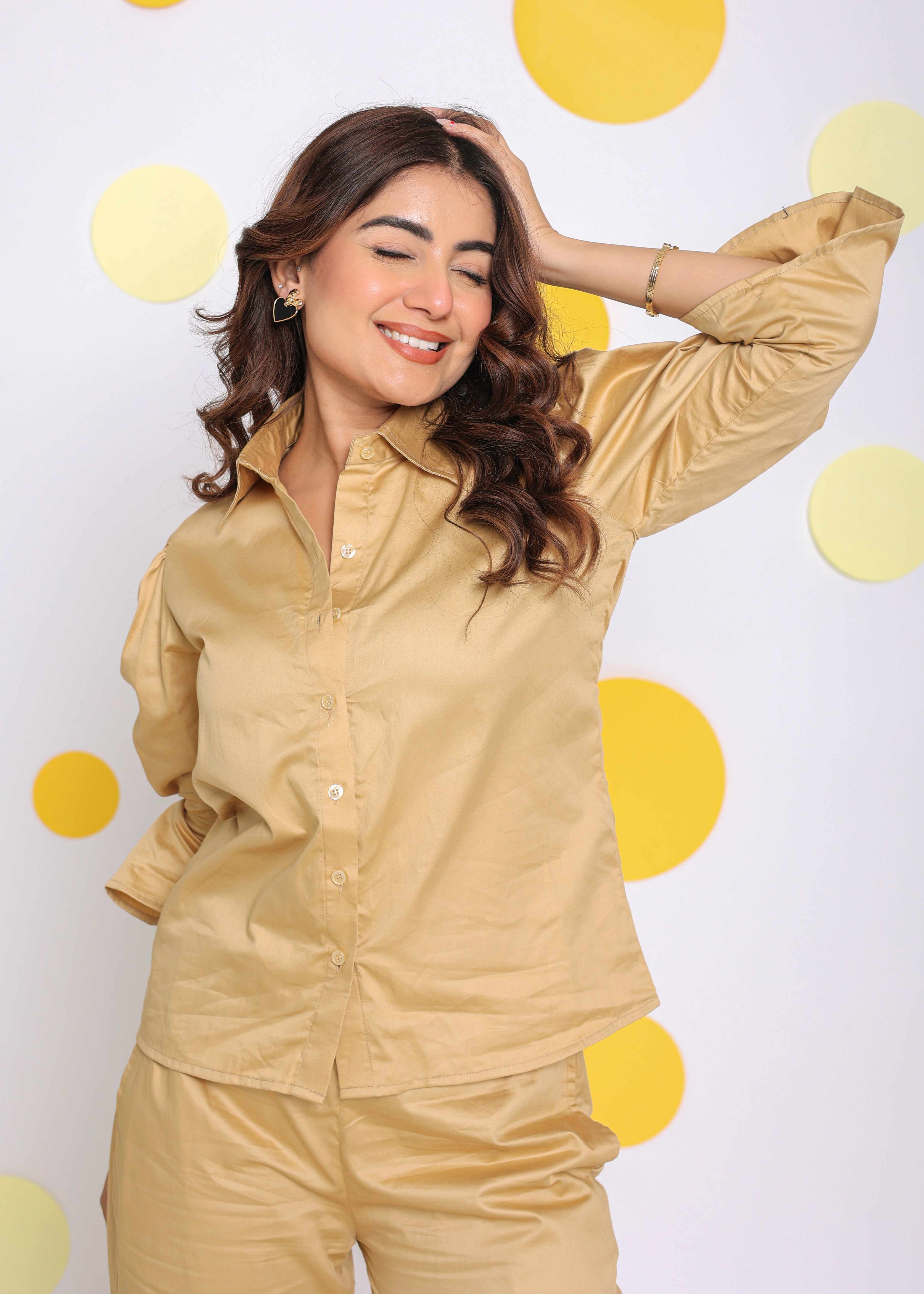 Beige Summer Relaxed Collared Everyday Wear Shirt - Kaoribyshreya
