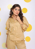 Beige Summer Relaxed Collared Everyday Wear Shirt - Kaoribyshreya
