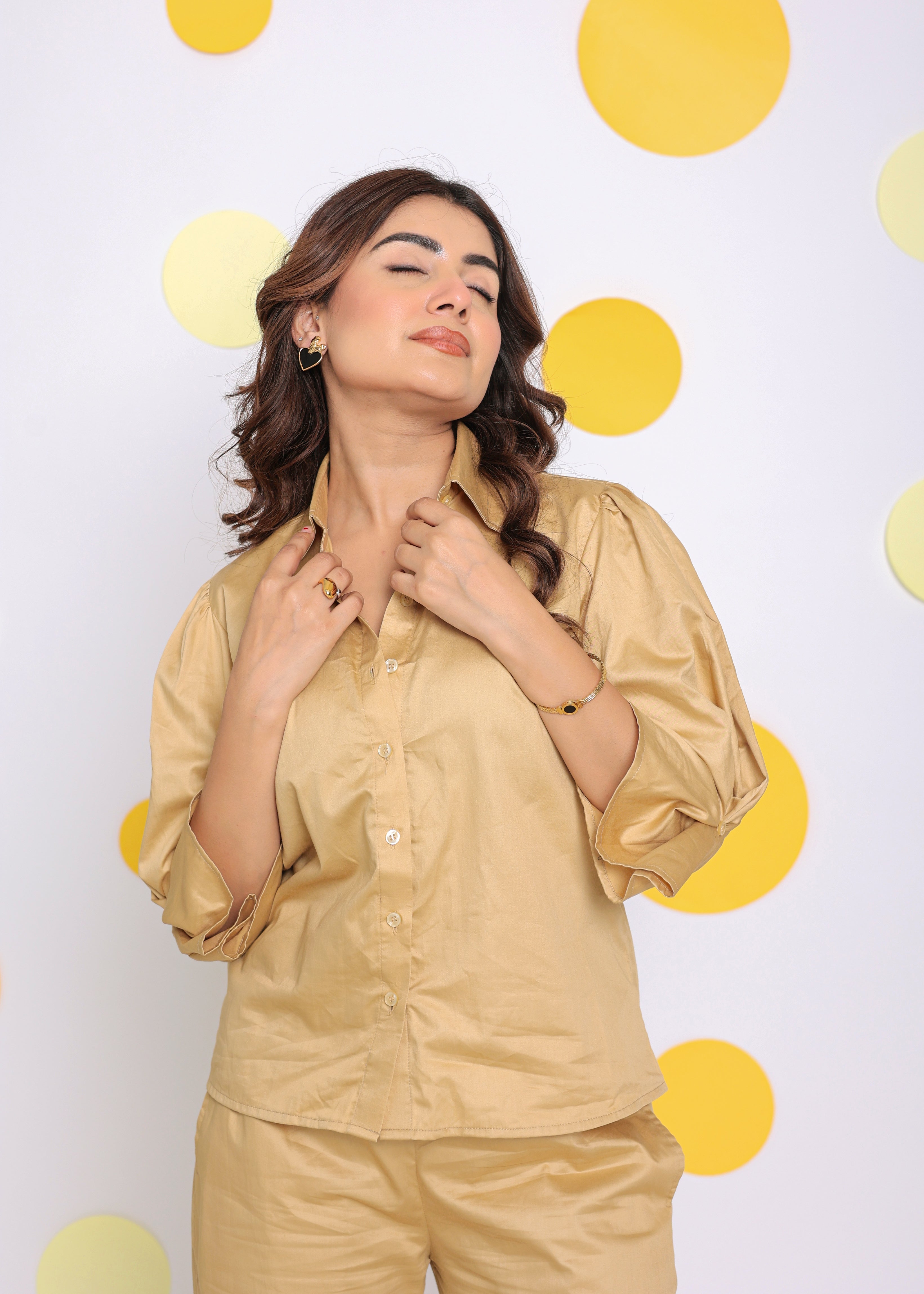 Beige Shirt and Pant 2 Piece Set Summer Relaxed 100% Cotton Co-ord Set - Kaoribyshreya